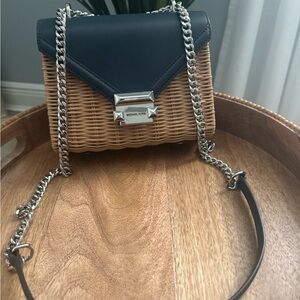 Michael Kors Black and Tan Woven Crossbody Bag
